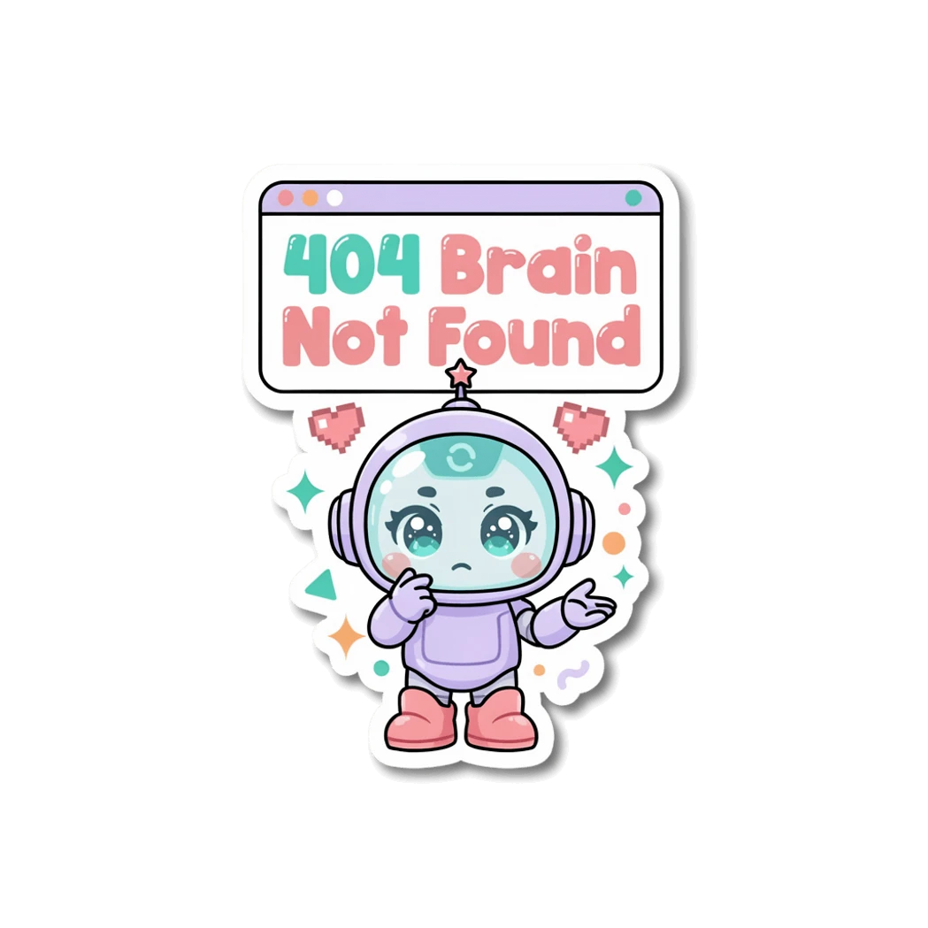 Cute 404 Brain Not Found Robot Vinyl Sticker