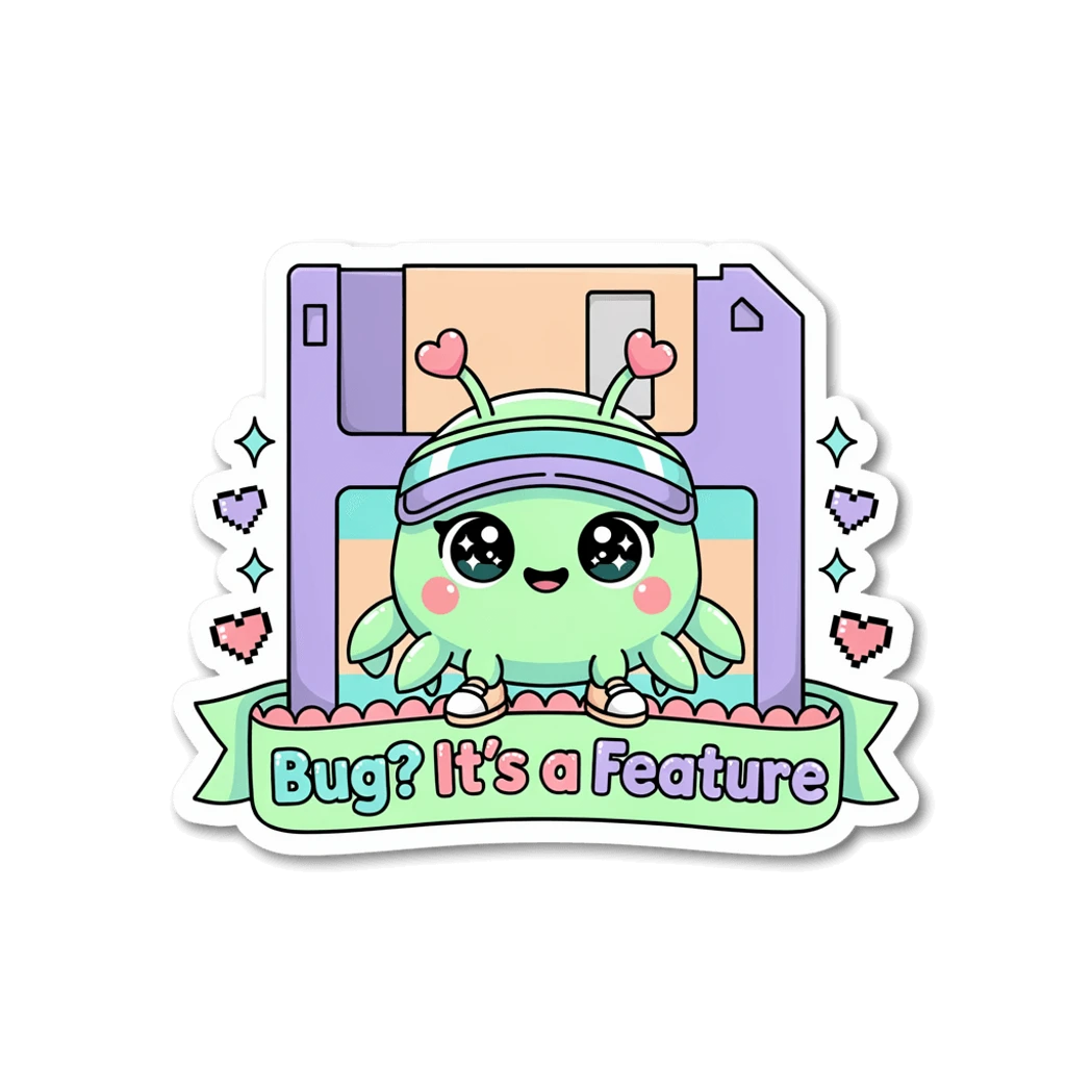 Cute Bug Its a Feature Floppy Disk Vinyl Sticker