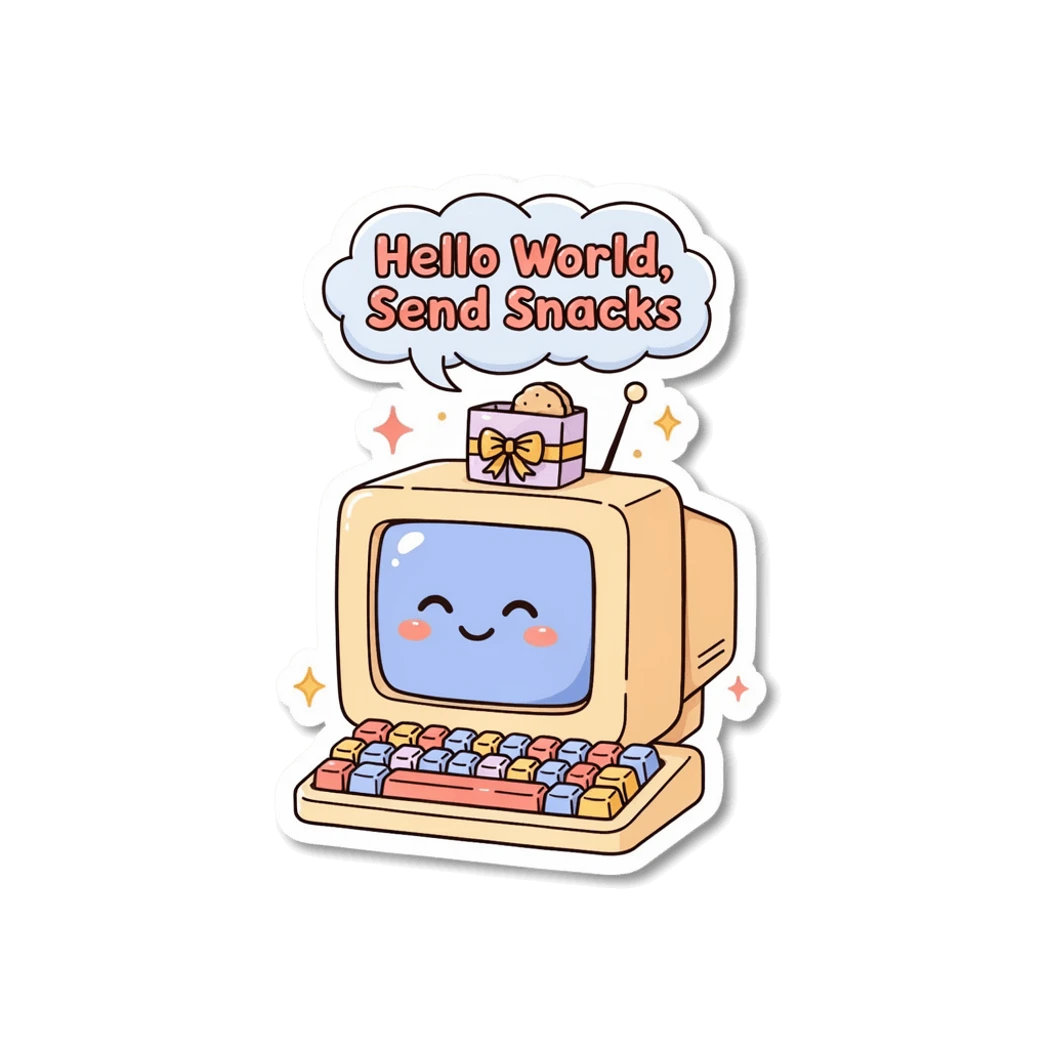 Cute Retro Computer Hello World Send Snacks Sticker