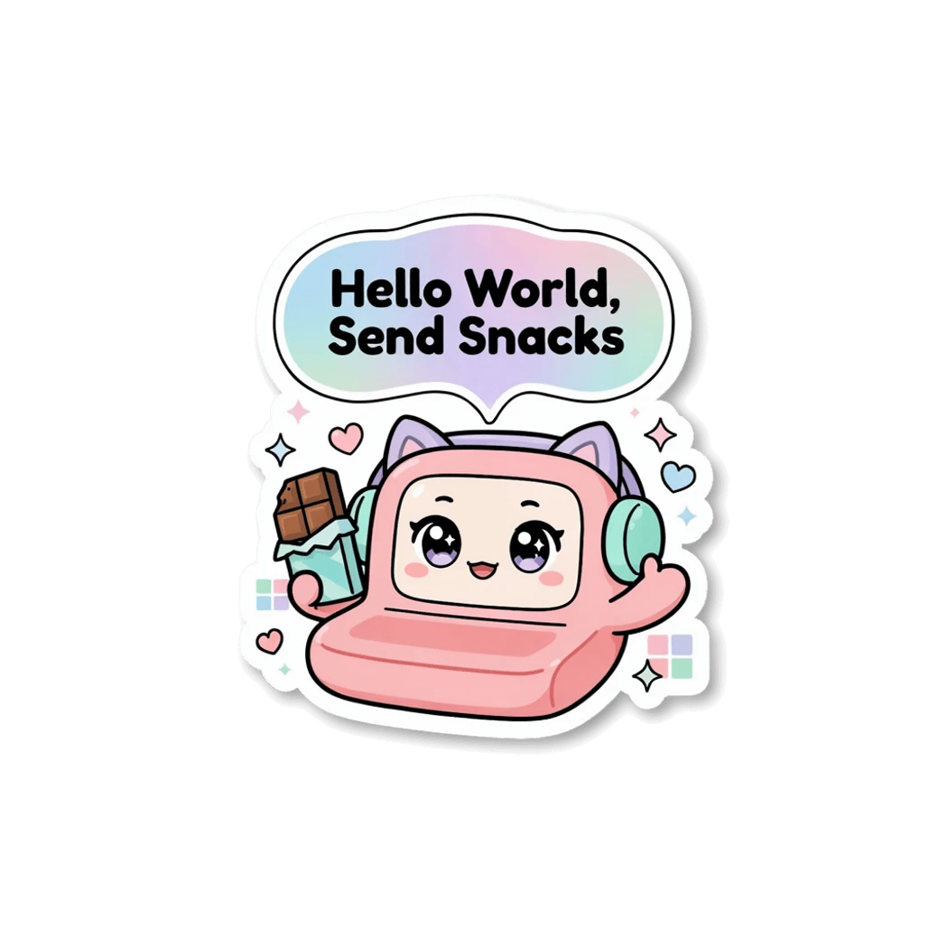 Kawaii Hello World Send Snacks Computer Sticker
