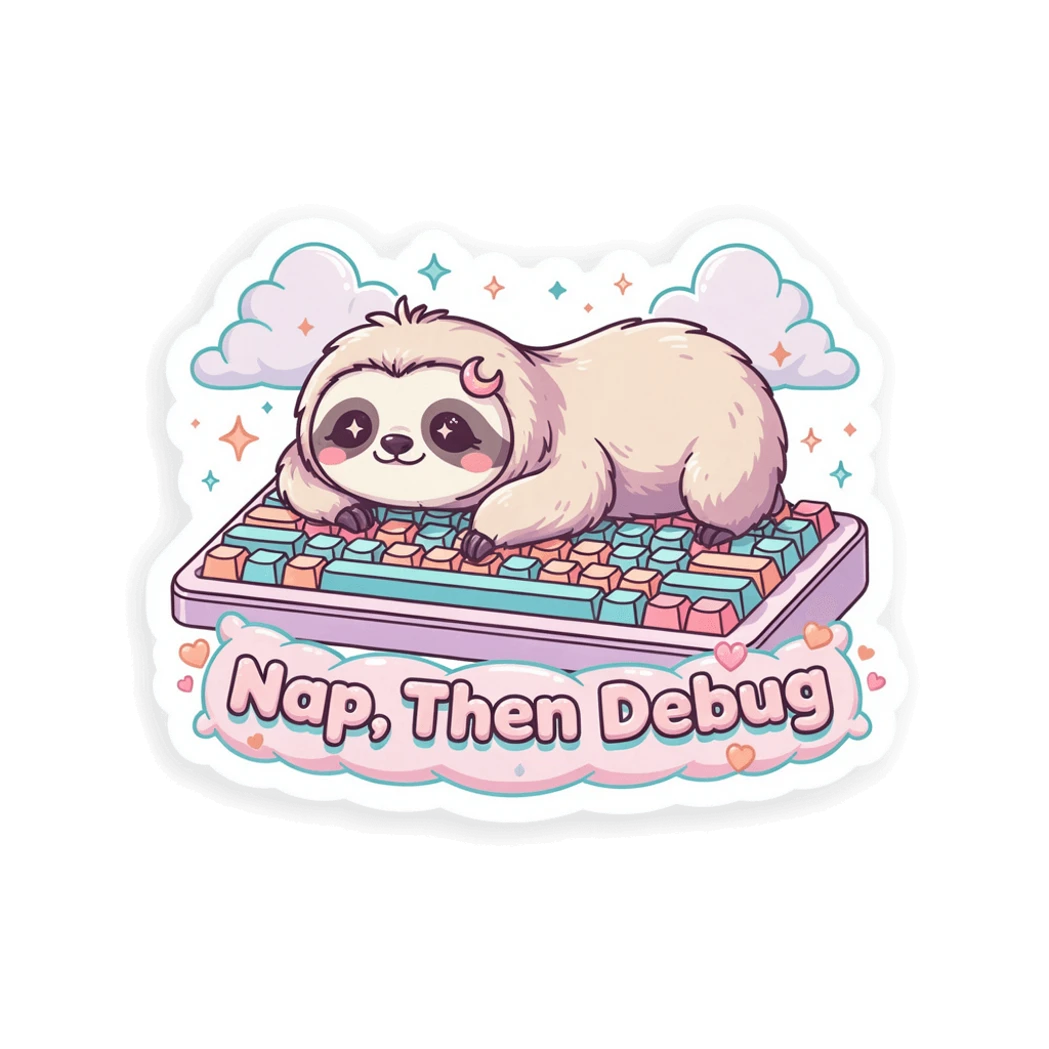 Cute Sloth Keyboard Nap Then Debug Sticker