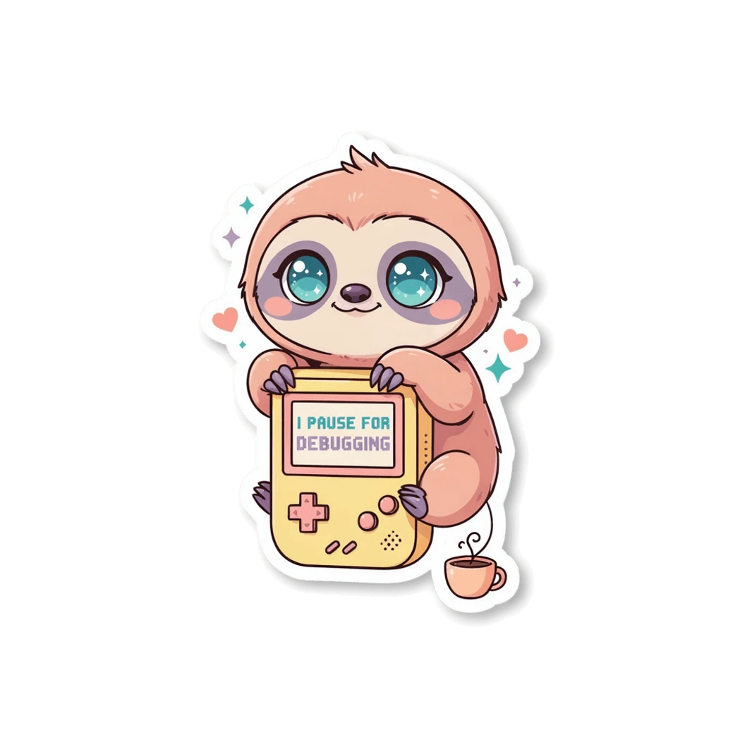 Cute Sloth Debugging Gamer Vinyl Sticker