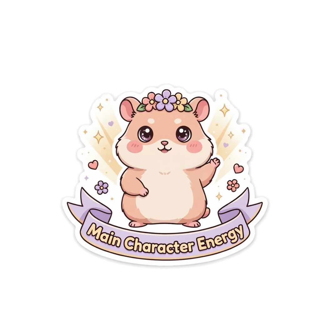 Cute Kawaii Hamster Main Character Energy Sticker