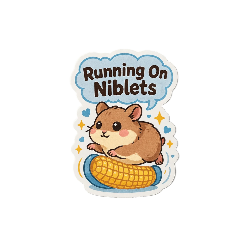 Cute Hamster Running On Corn Kawaii Vinyl Sticker