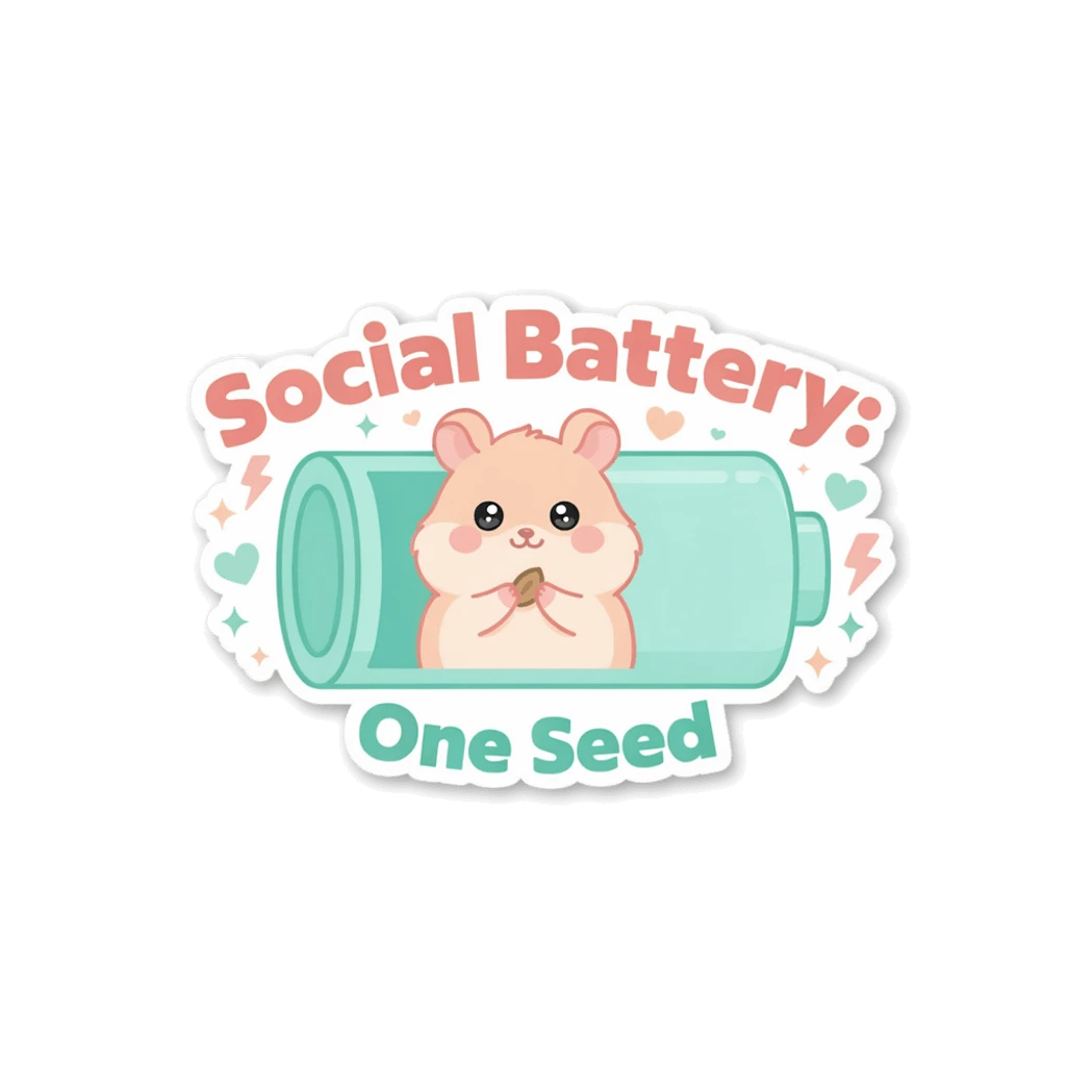 Cute Social Battery One Seed Hamster Vinyl Sticker