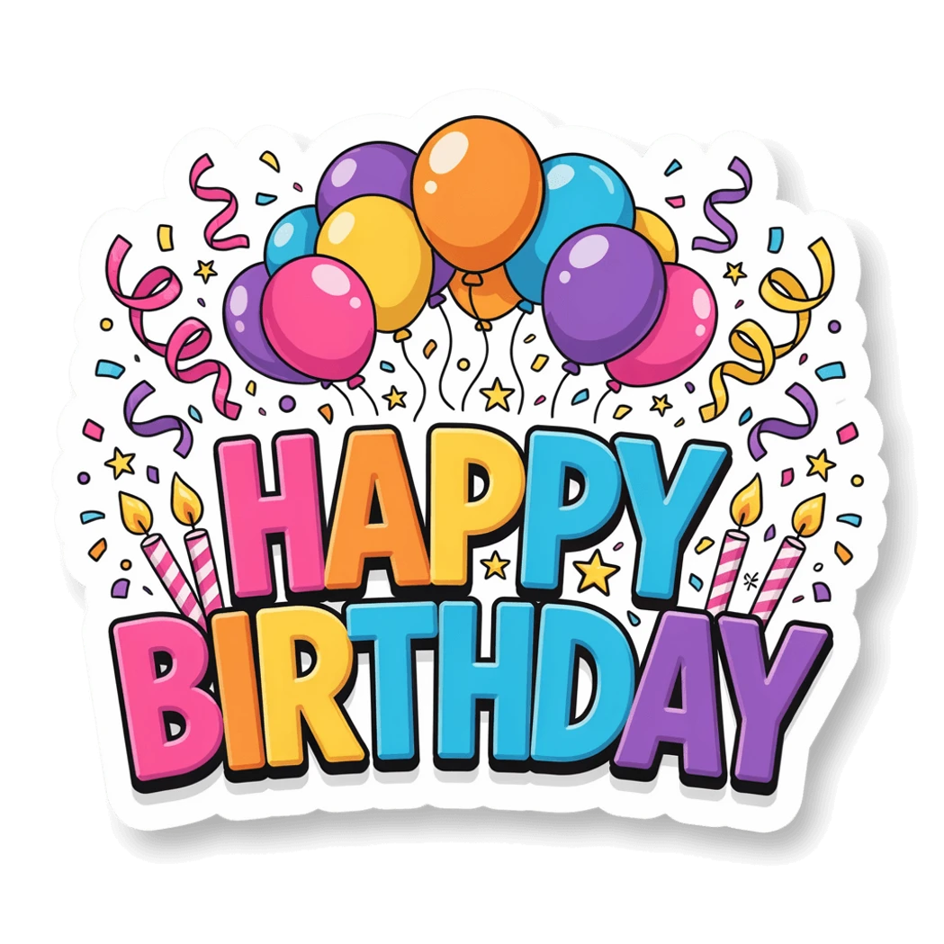 Colorful Happy Birthday Balloons Party Sticker