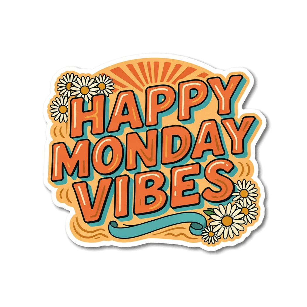 Happy Monday Vibes Retro Daisy Vinyl Sticker