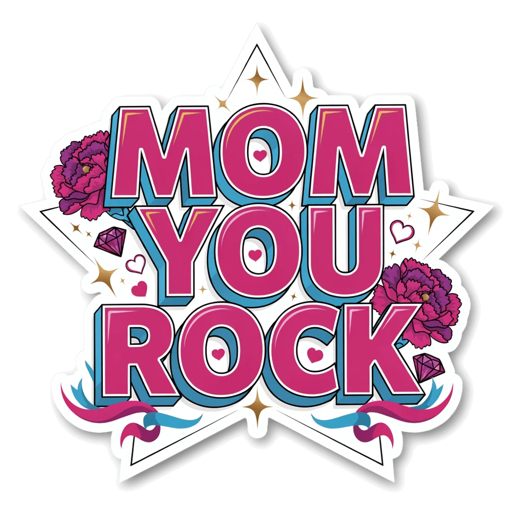 Mom You Rock Retro Sticker