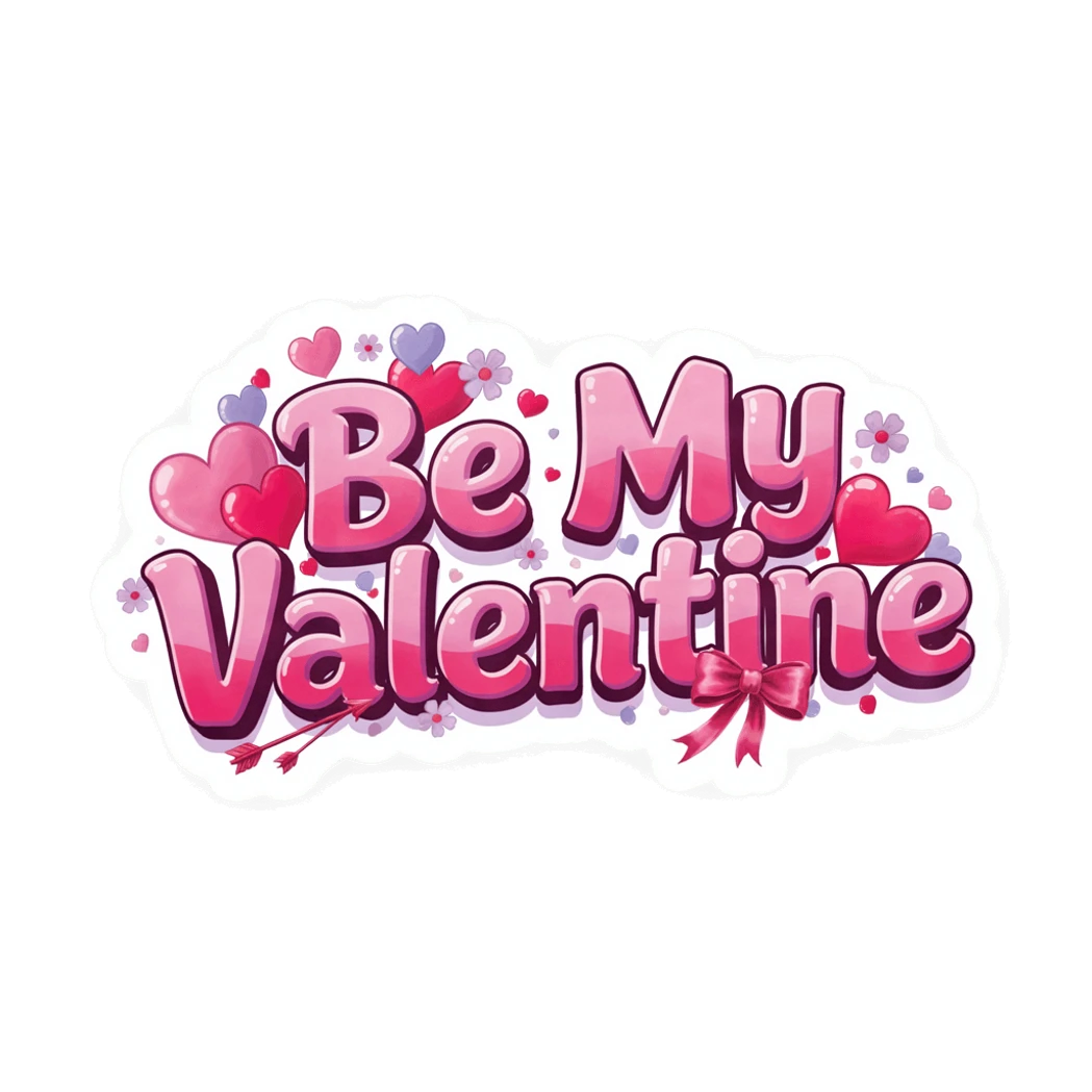 Be My Valentine Heart Lettering Vinyl Sticker
