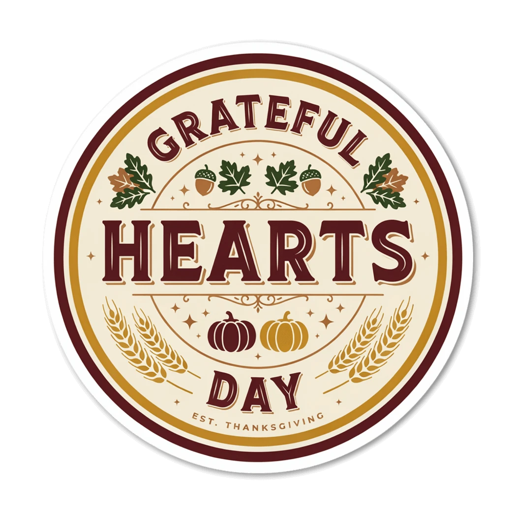 Grateful Hearts Day Thanksgiving Vinyl Sticker