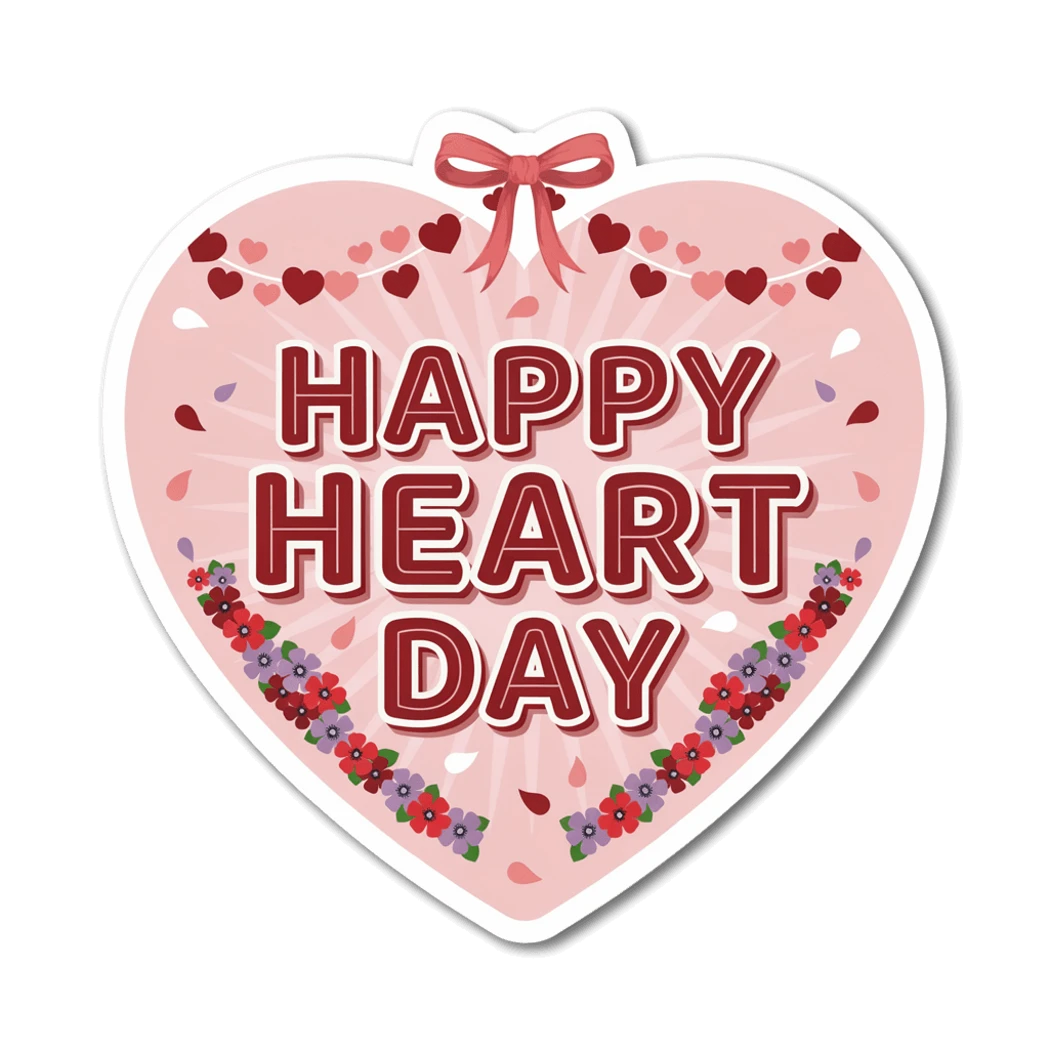 Cute Valentine Heart Sticker - Happy Heart Day Pink Vinyl Decal
