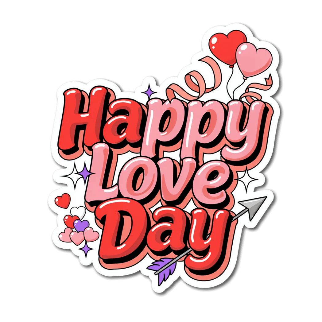 Happy Love Day Heart Balloons Vinyl Sticker
