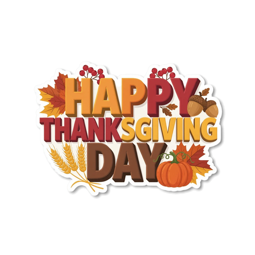 Happy Thanksgiving Day Autumn Leaves Pumpkin Sticker