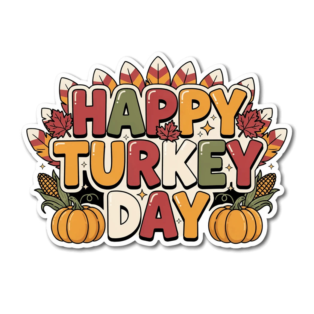 Happy Turkey Day Fall Thanksgiving Vinyl Sticker