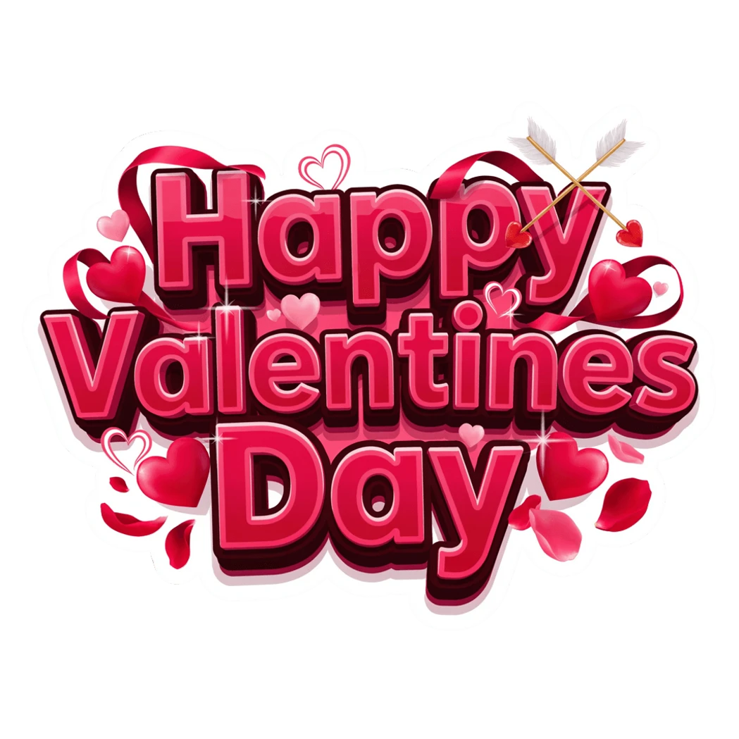 Happy Valentines Day 3D Hearts Vinyl Sticker