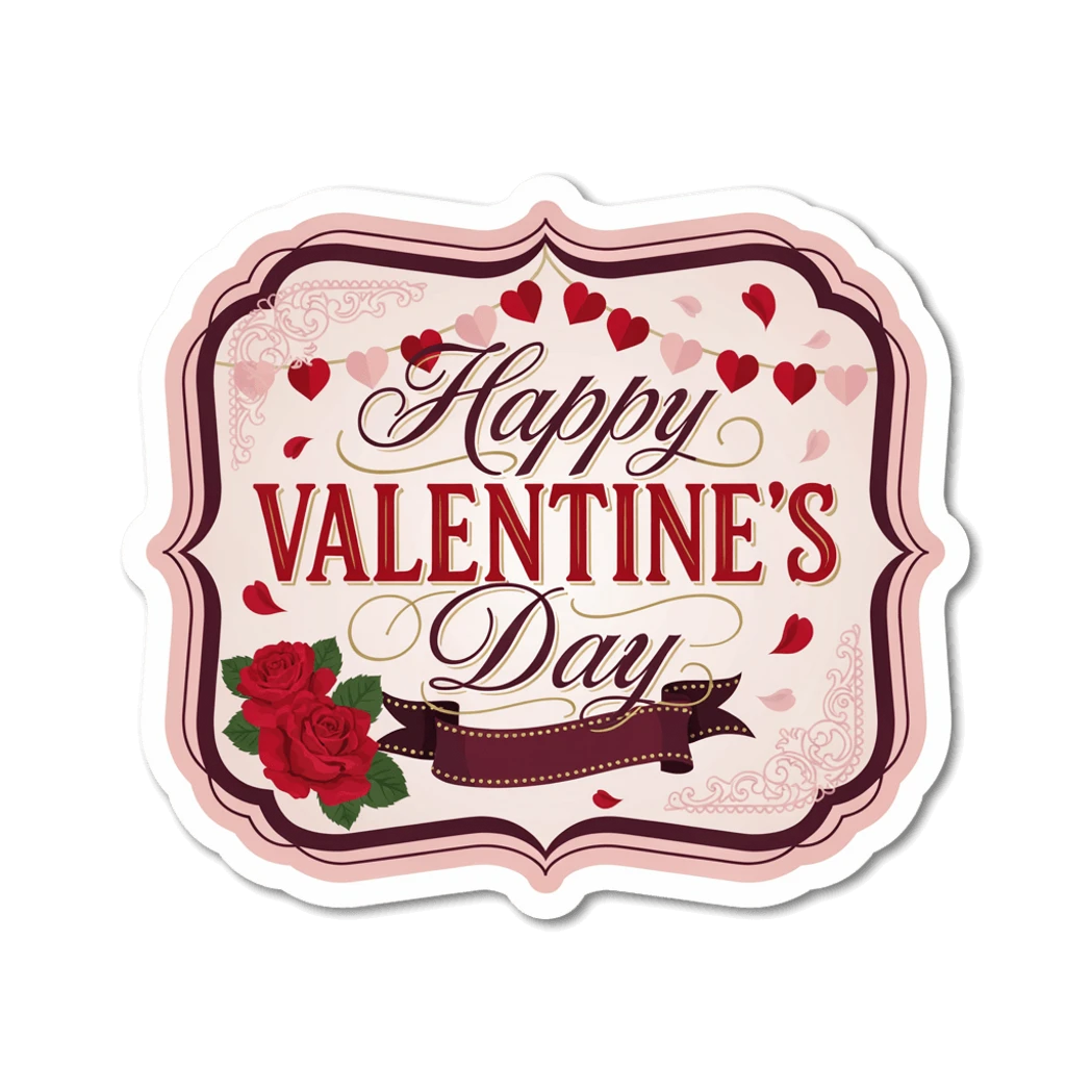 Happy Valentine's Day Plaque Roses Vinyl Sticker