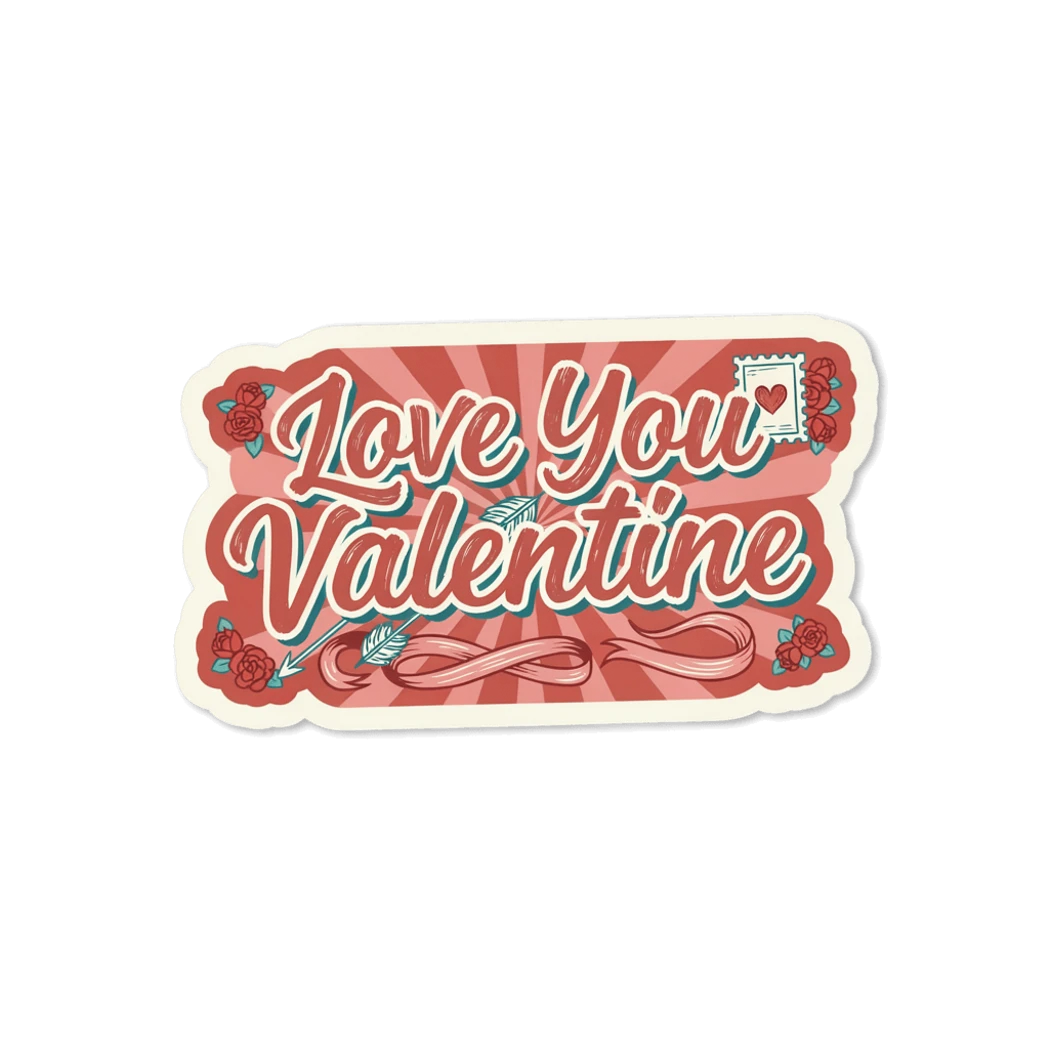 Love You Valentine Retro Lettering Vinyl Sticker