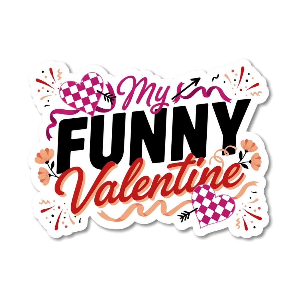 Funny Valentine Hearts Typography Vinyl Sticker