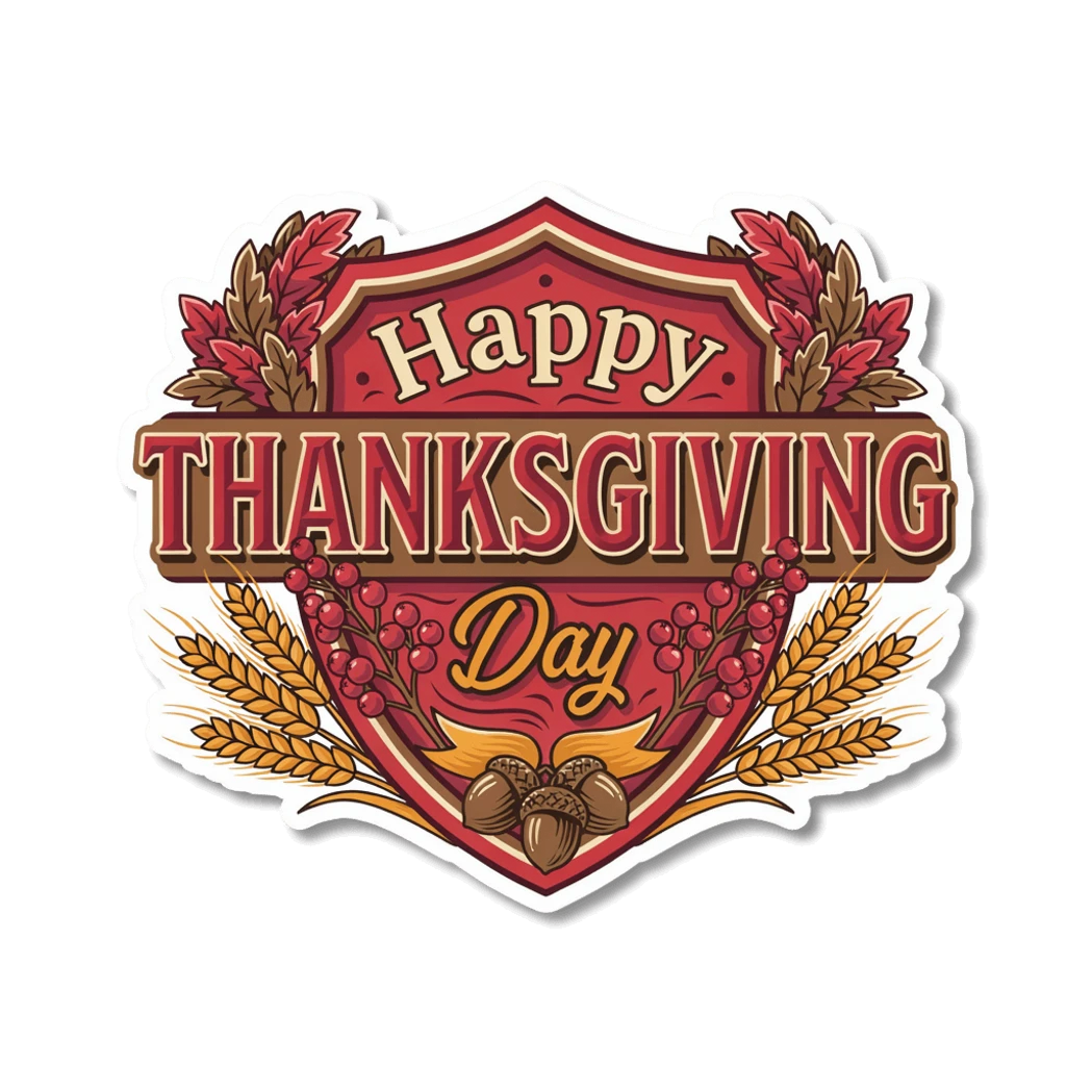 Happy Thanksgiving Day Shield Harvest Vinyl Sticker