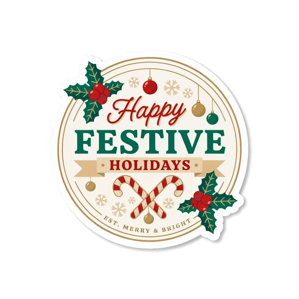 Happy Festive Holidays Christmas Badge Sticker