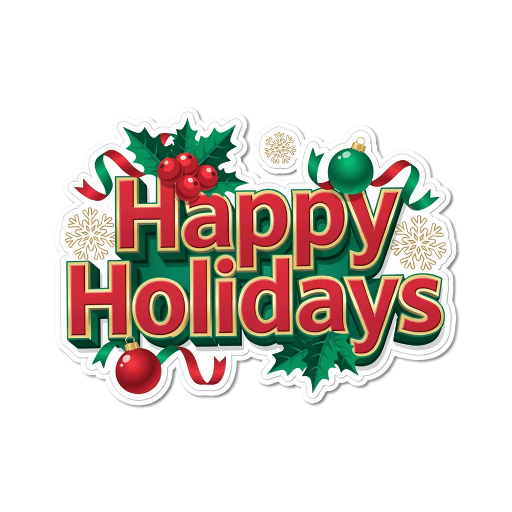 Happy Holidays Holly Christmas Vinyl Sticker
