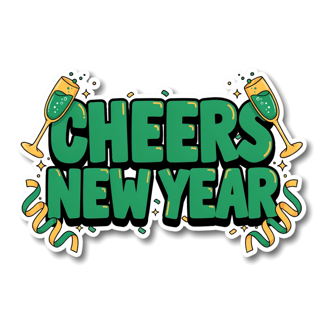 Cheers New Year Champagne Vinyl Sticker