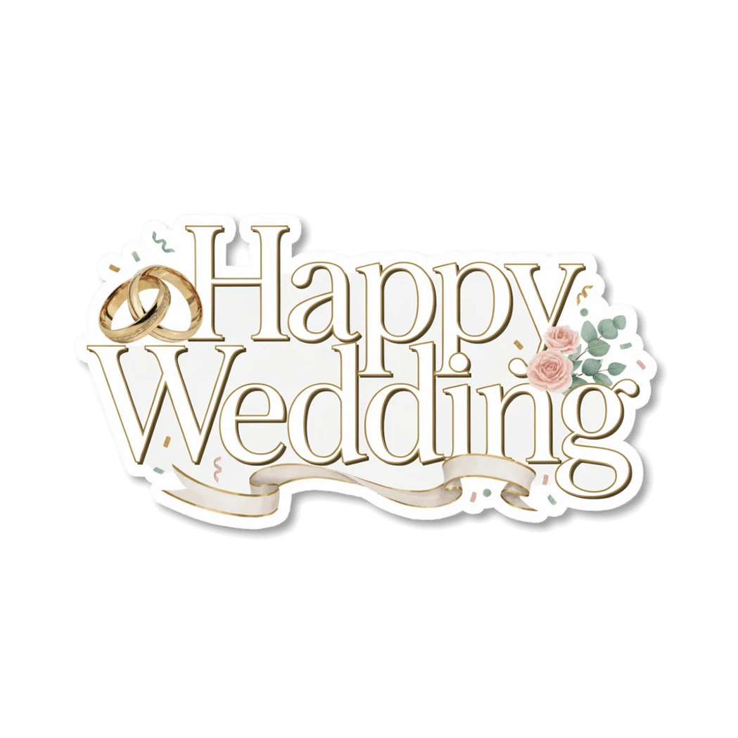 Elegant Happy Wedding Rings Floral Vinyl Sticker