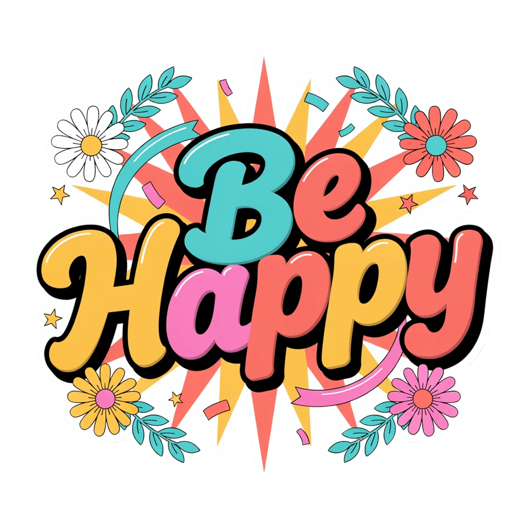 Be Happy Retro Floral Motivational Vinyl Sticker