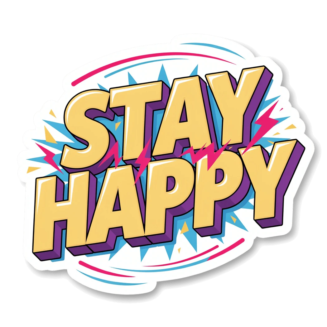 Stay Happy Retro 3D Quote Sticker