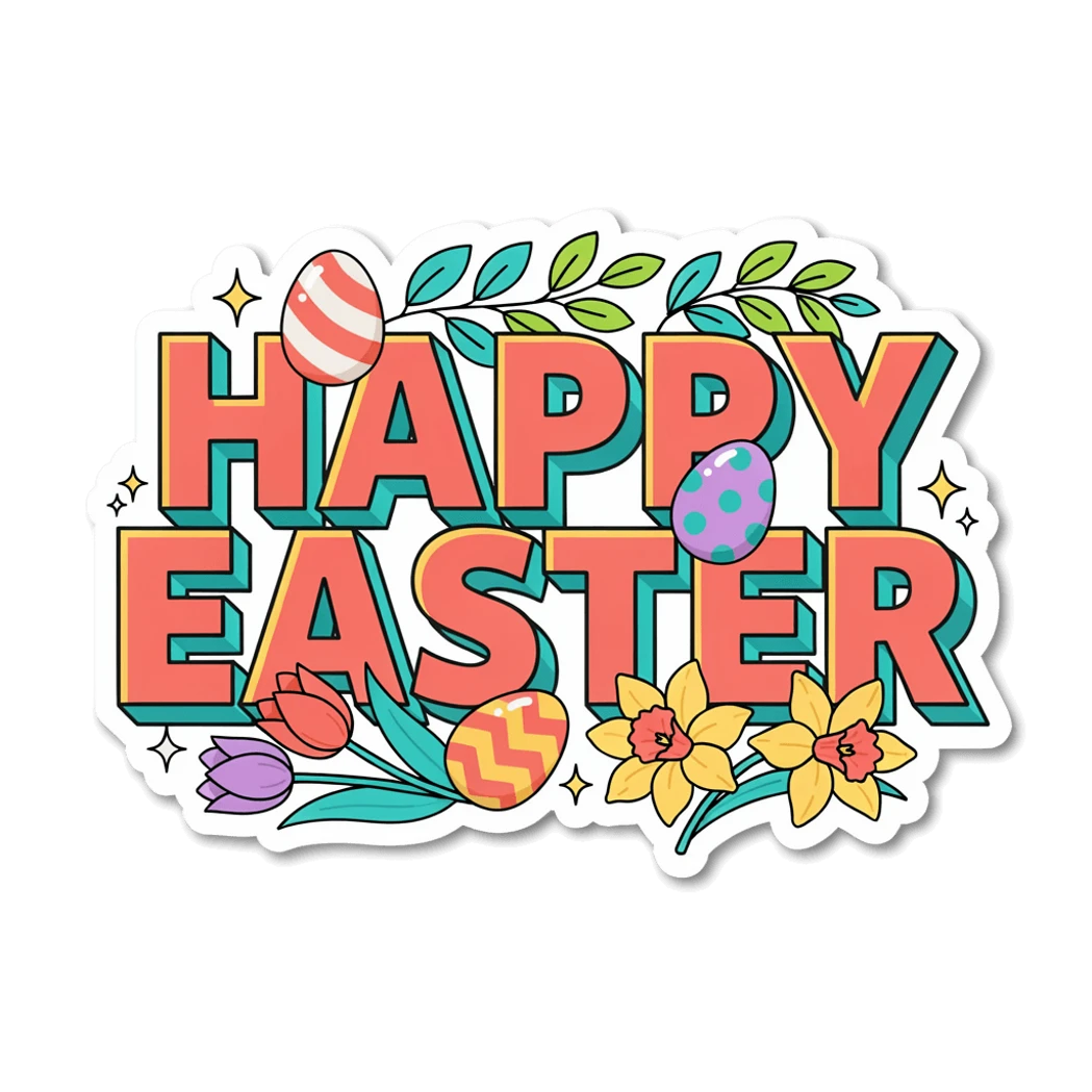 Happy Easter Floral Egg Vinyl Sticker