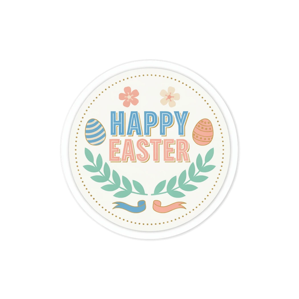 Happy Easter Badge Pastel Egg Floral Vinyl Sticker