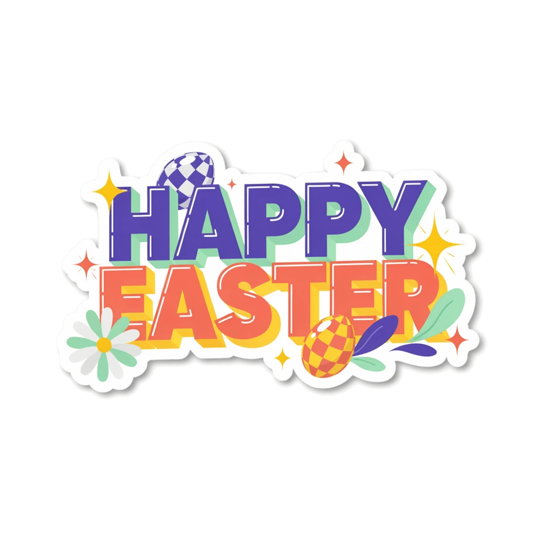 Happy Easter Retro 3D Vinyl Sticker