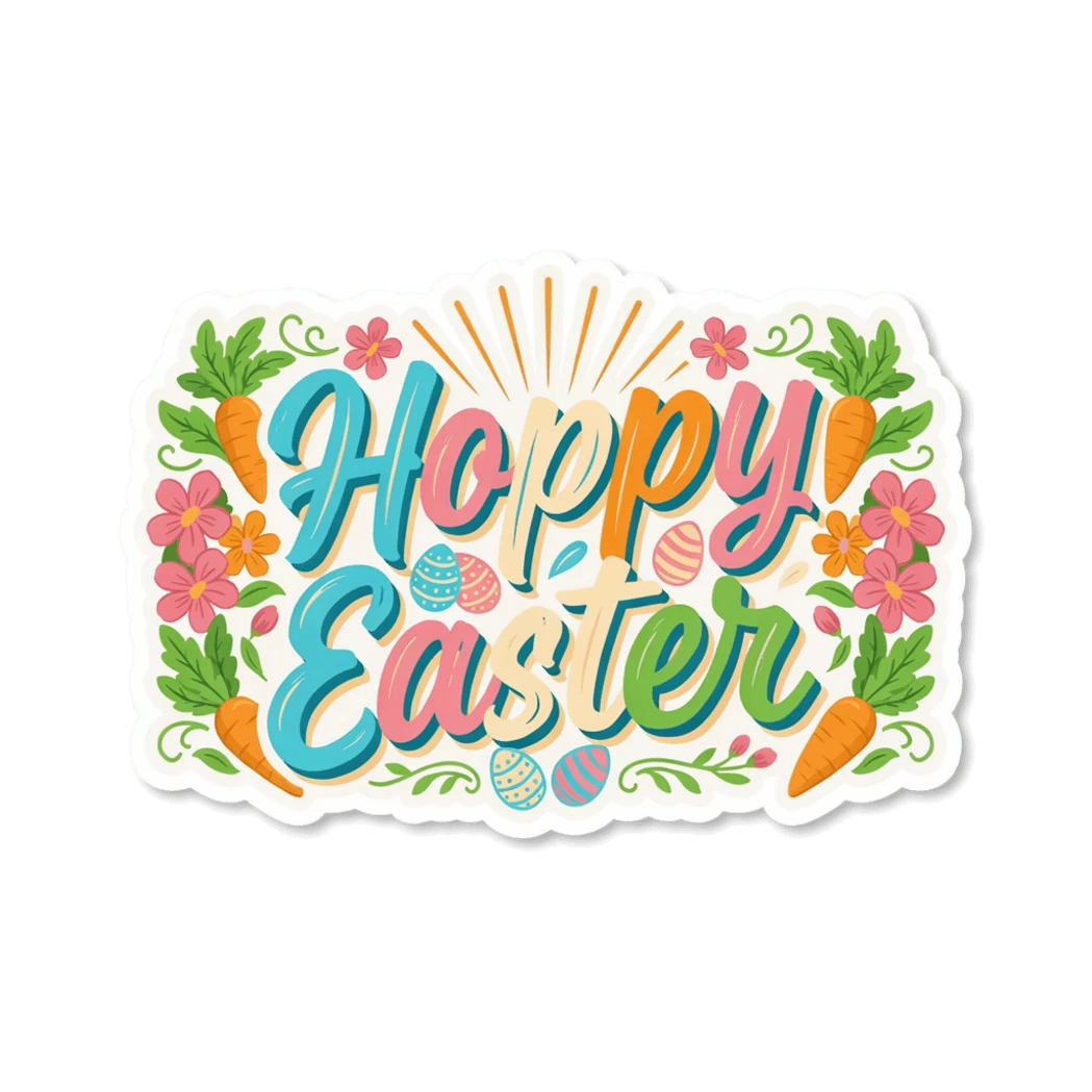 Retro Happy Easter Floral Carrot Sticker