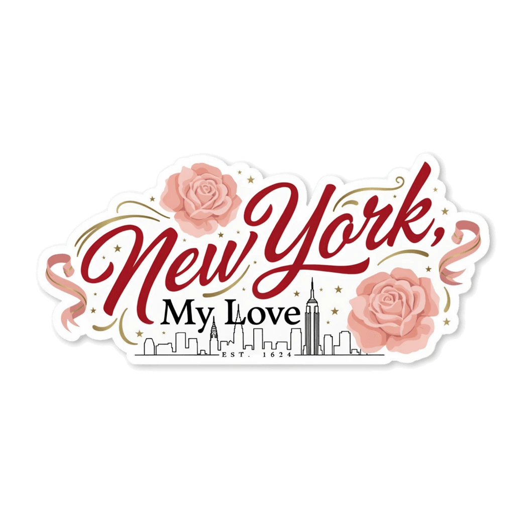 New York My Love Floral Skyline Vinyl Sticker