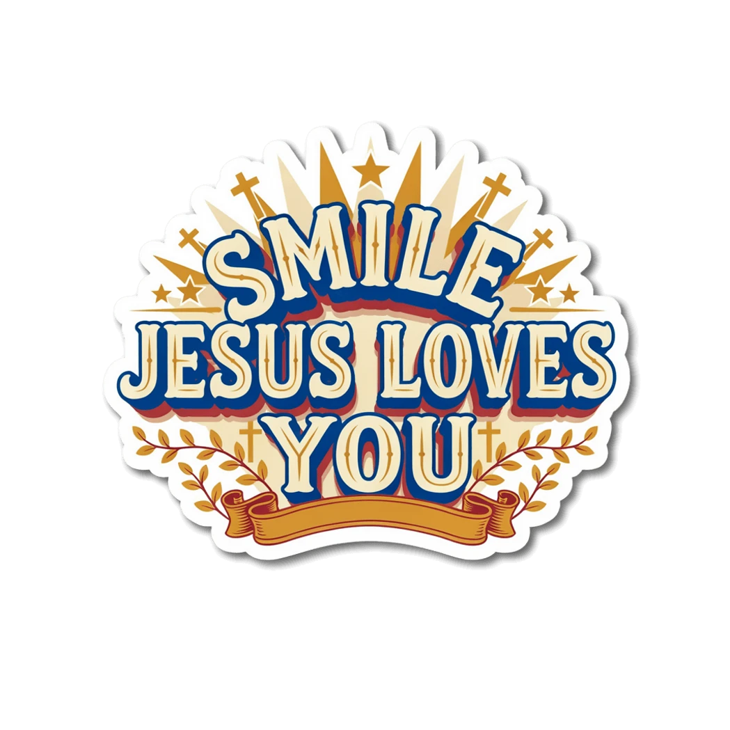 Smile Jesus Loves You Retro Christian Vinyl Sticker