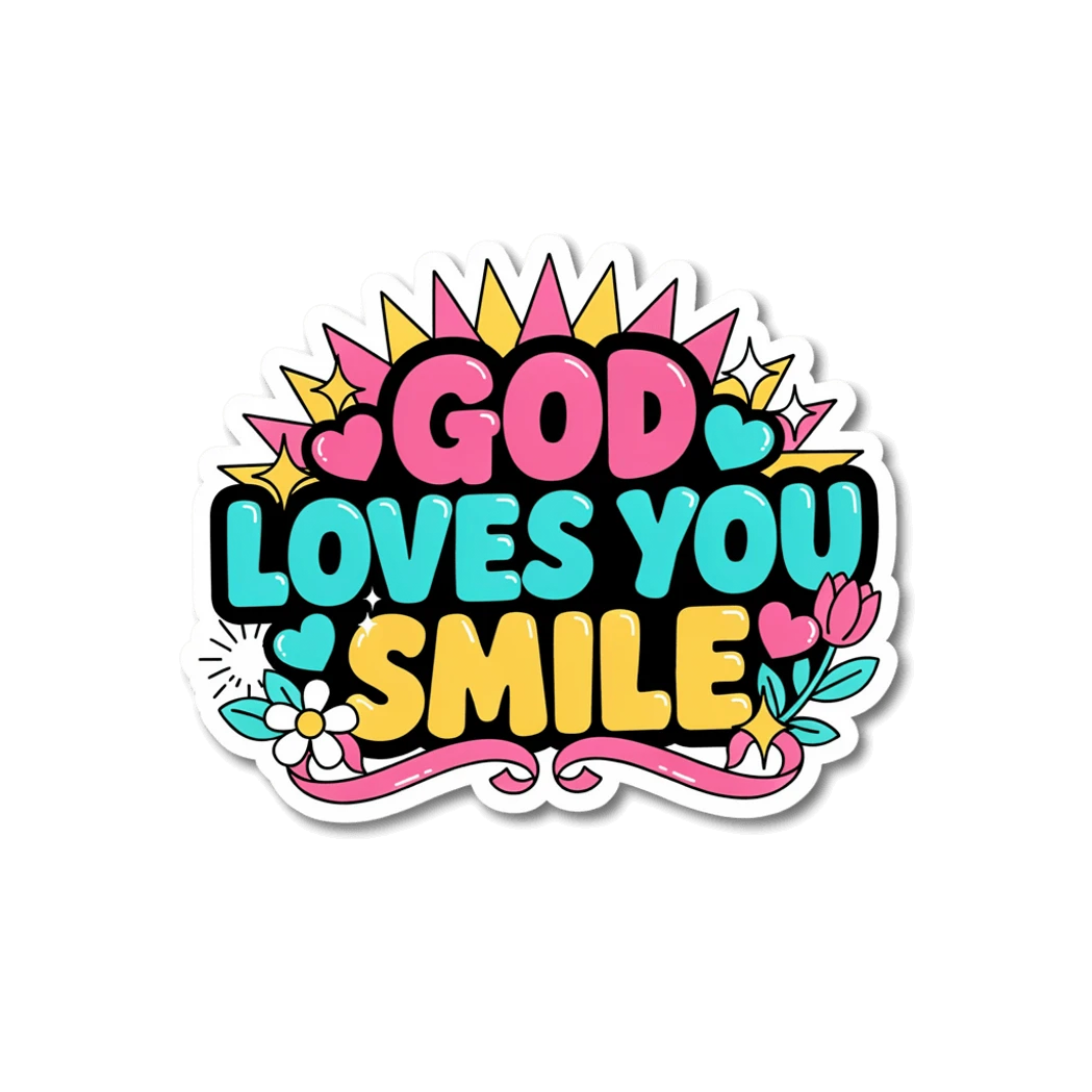 God Loves You Sticker - Cute Retro Christian Vinyl Decal