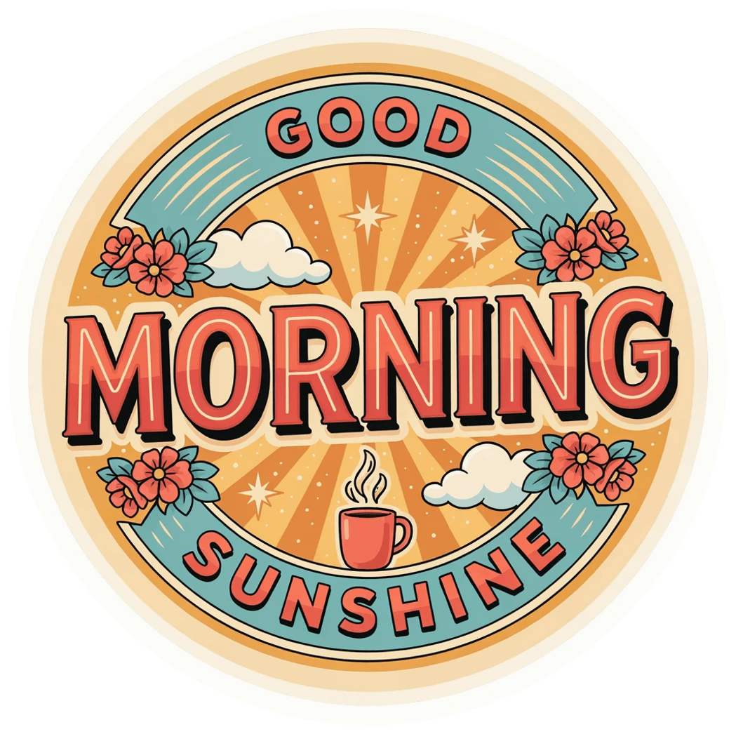 Good Morning Sunshine Waterproof Vinyl Sticker - Retro Badge Design