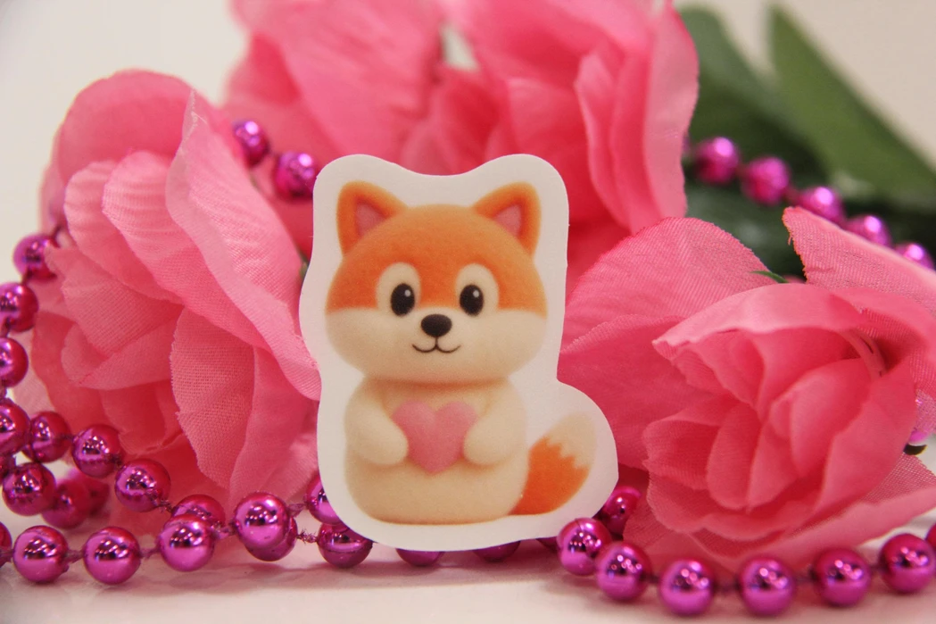 Cute Fluffy Baby Fox Heart Sticker - Kawaii Plush Decal