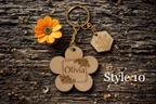 Personalized Wooden Flower Keychain with Custom Engraving