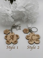 Wooden Flower Initial Keychain - Custom Engraved Letter Keyring