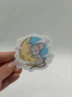 Cute Mouse Hugging Moon Kawaii Vinyl Sticker