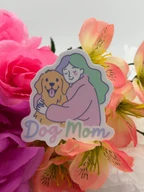 Dog Mom Hugging Golden Retriever Vinyl Sticker