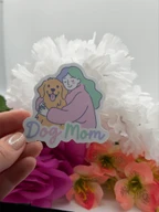 Dog Mom Hugging Golden Retriever Vinyl Sticker