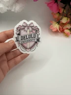 Delulu University Pink Coquette Crest Sticker
