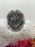 Delulu University Pink Coquette Crest Sticker