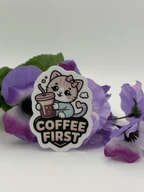 Cute Coffee First Cat With Tumbler Vinyl Sticker