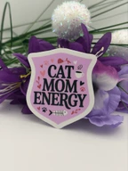 Cat Mom Energy Pink Cute Coffee Vinyl Sticker
