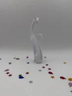 3D Printed Abstract Cat Statue, Minimalist Modern Cat Decor, White PLA Sculpture, Elegant Home Shelf Decoration