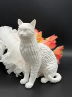 White Woven Cat Figurine - 3D Printed Sculptural Decor, Modern Home Interior Collectible