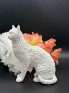 White Woven Cat Figurine - 3D Printed Sculptural Decor, Modern Home Interior Collectible